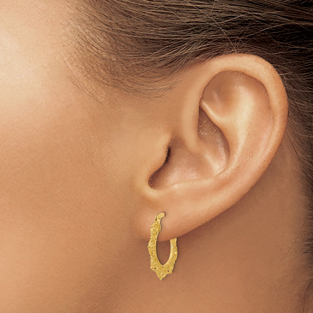 14k Yellow Gold Fancy Pattern Hoop Earrings