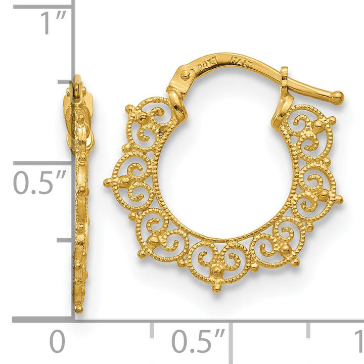 14k Yellow Gold Fancy Pattern Hoop Earrings