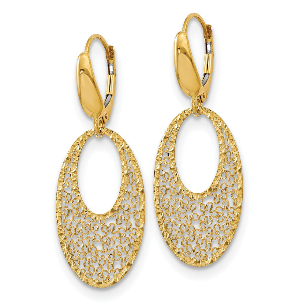 14k Yellow Gold Floral Dangle Leverback Earrings