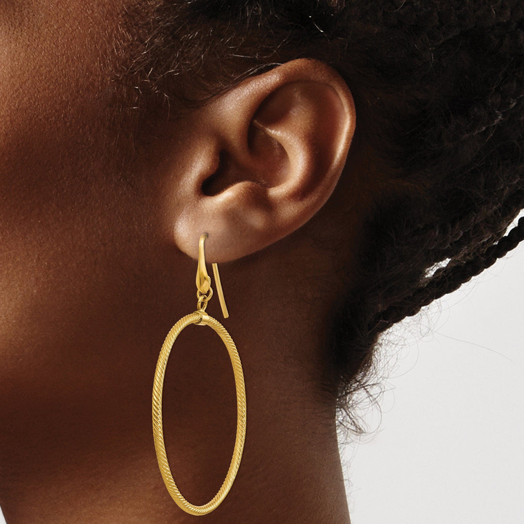 14k Yellow Gold Polished Texture Dangle Earrings