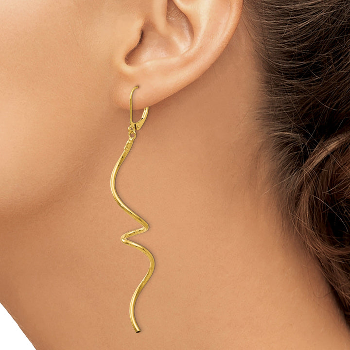 14k Yellow Gold Twisted Dangle Leverback Earrings