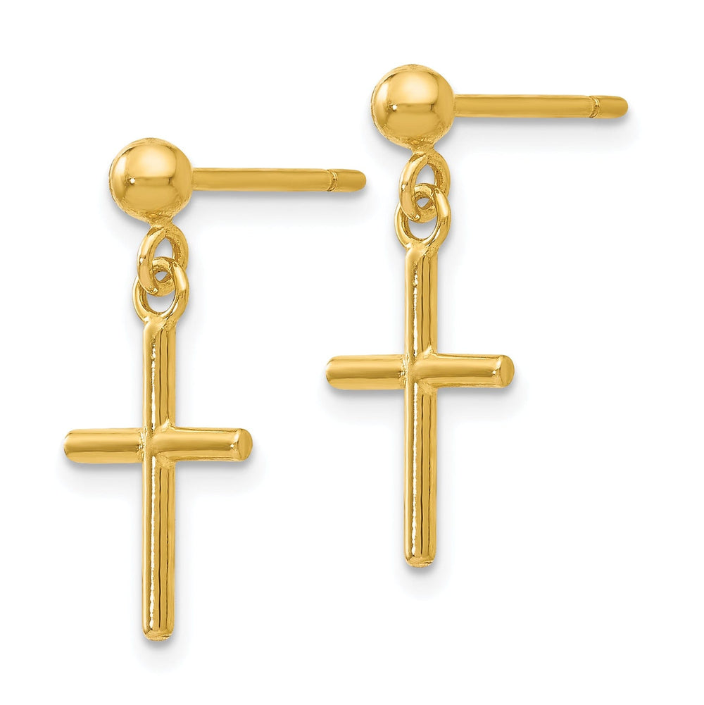 14k Yellow Gold Polish Cross Post Drop Earrings