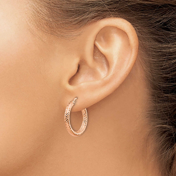 14k Rose Gold D.C Round Hoop Earrings
