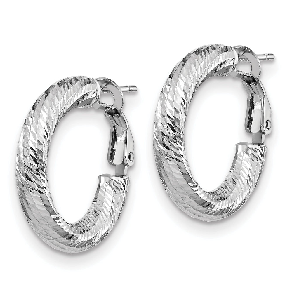 14k White Gold D.C Round Omega Hoop Earrings