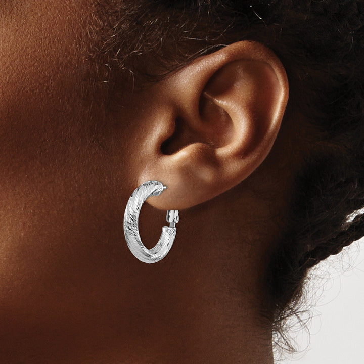 14k White Gold D.C Round Omega Hoop Earrings