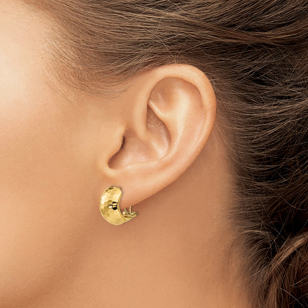 14k Yellow Gold Hammered Omega Back Earrings