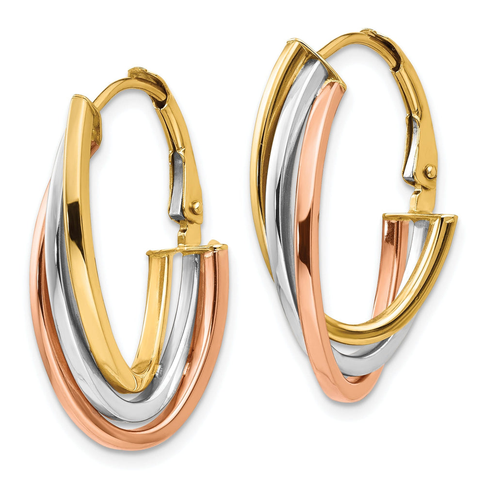 14k Tri Color Gold Polished Hoop Earrings