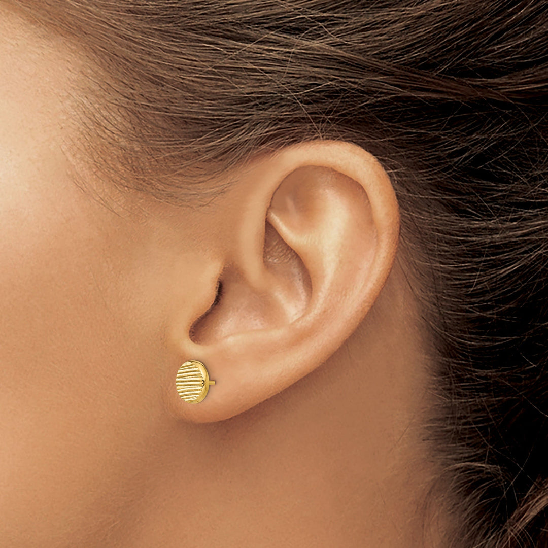 14k Yellow Gold Textured Disc Post Earrings