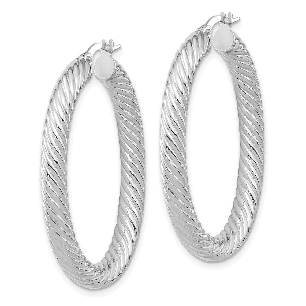 14K White Polished Twisted Oval Hoop Earrings