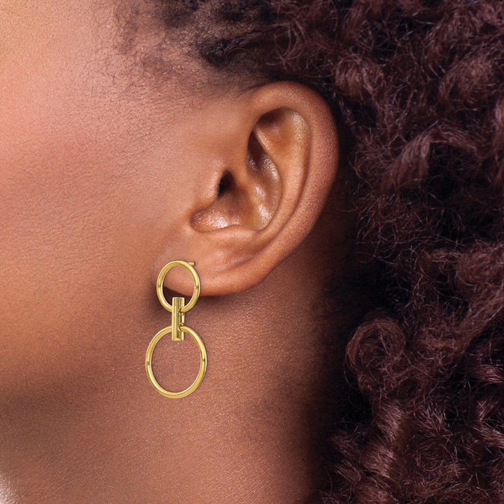 14k Yellow Gold Dangle Circles Post Earrings