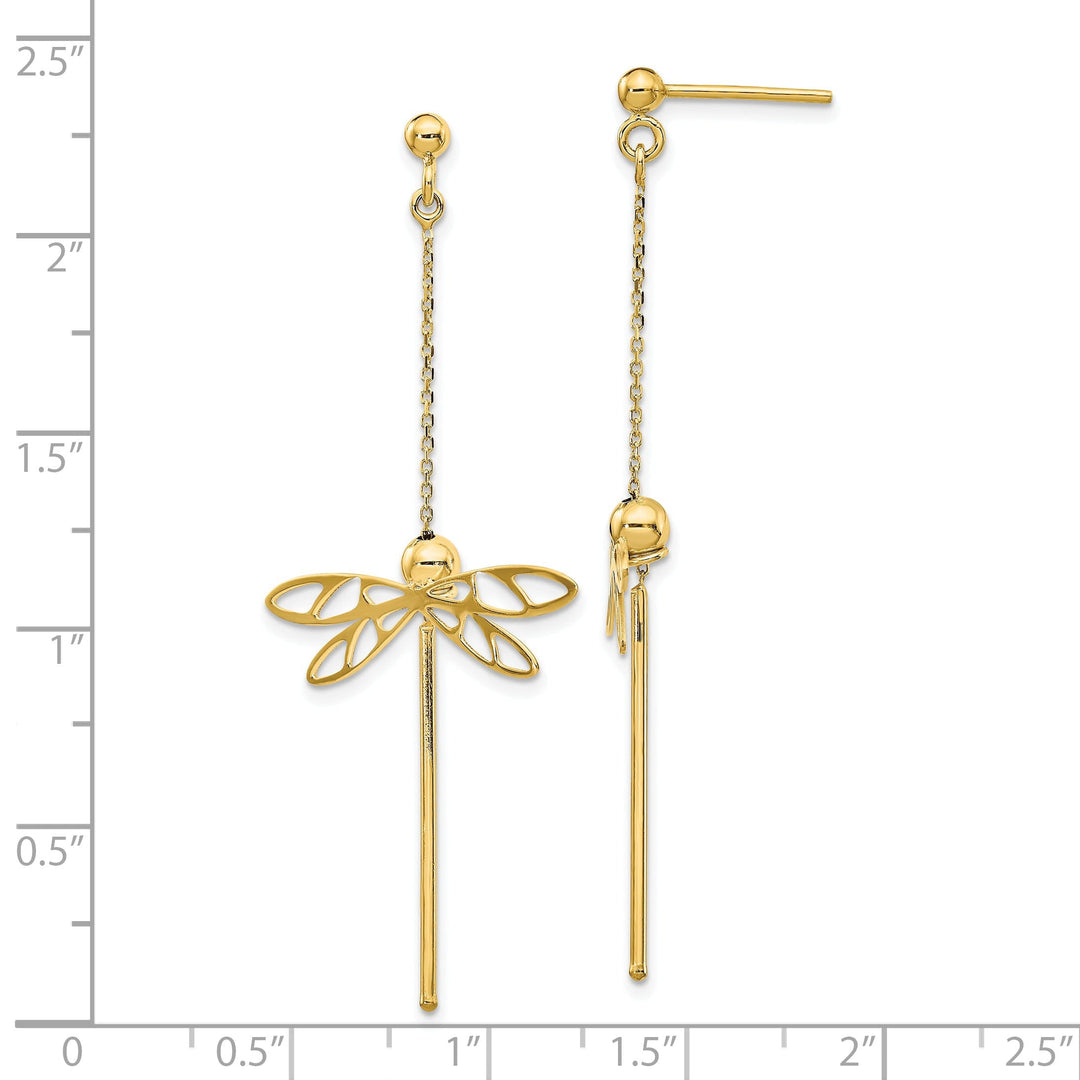 14k Yellow Gold Dragonfly Post Dangle Earrings