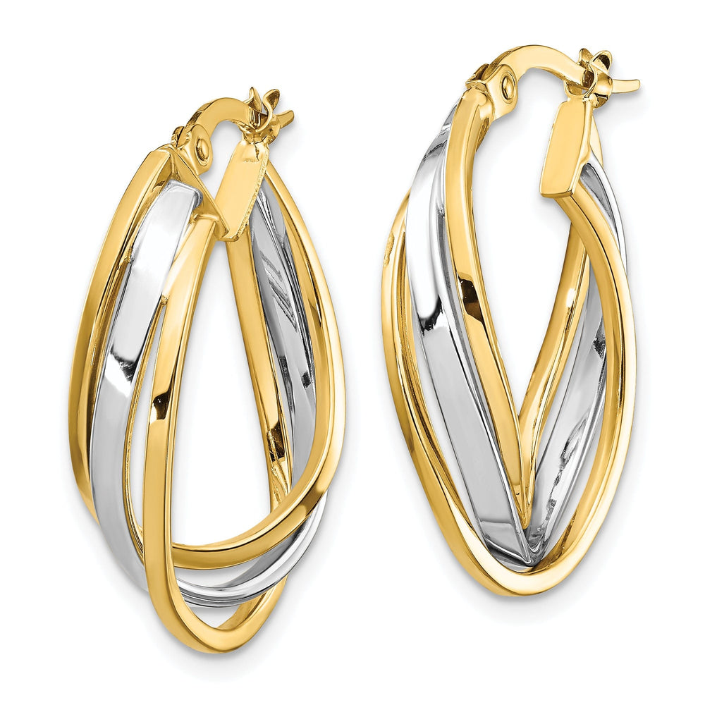 14k Two Tone Gold Polished Oval Hoop Earrings