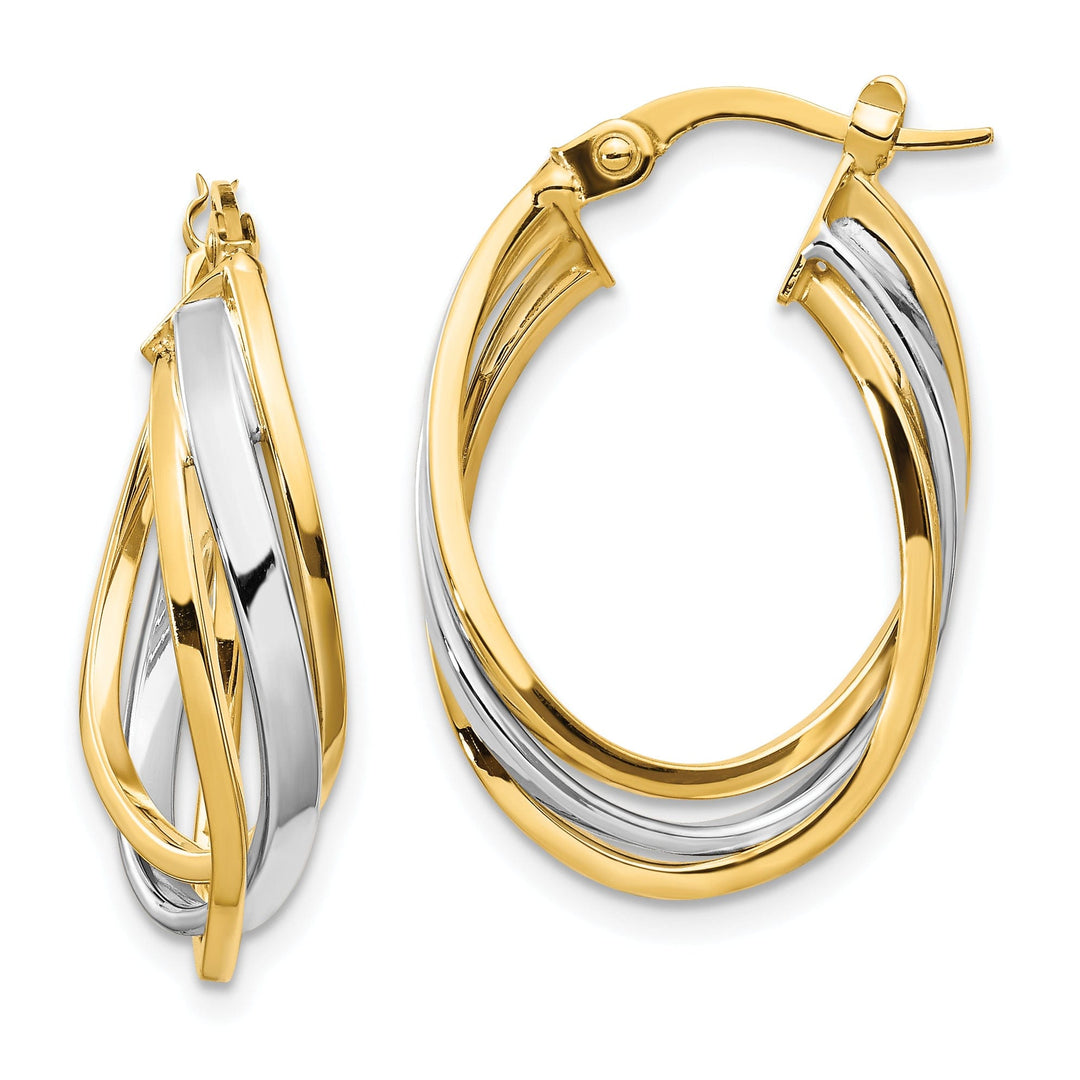 14k Two Tone Gold Polished Oval Hoop Earrings