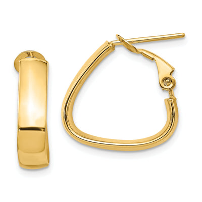 14k Yellow Gold Triangle Omega Hoop Earrings