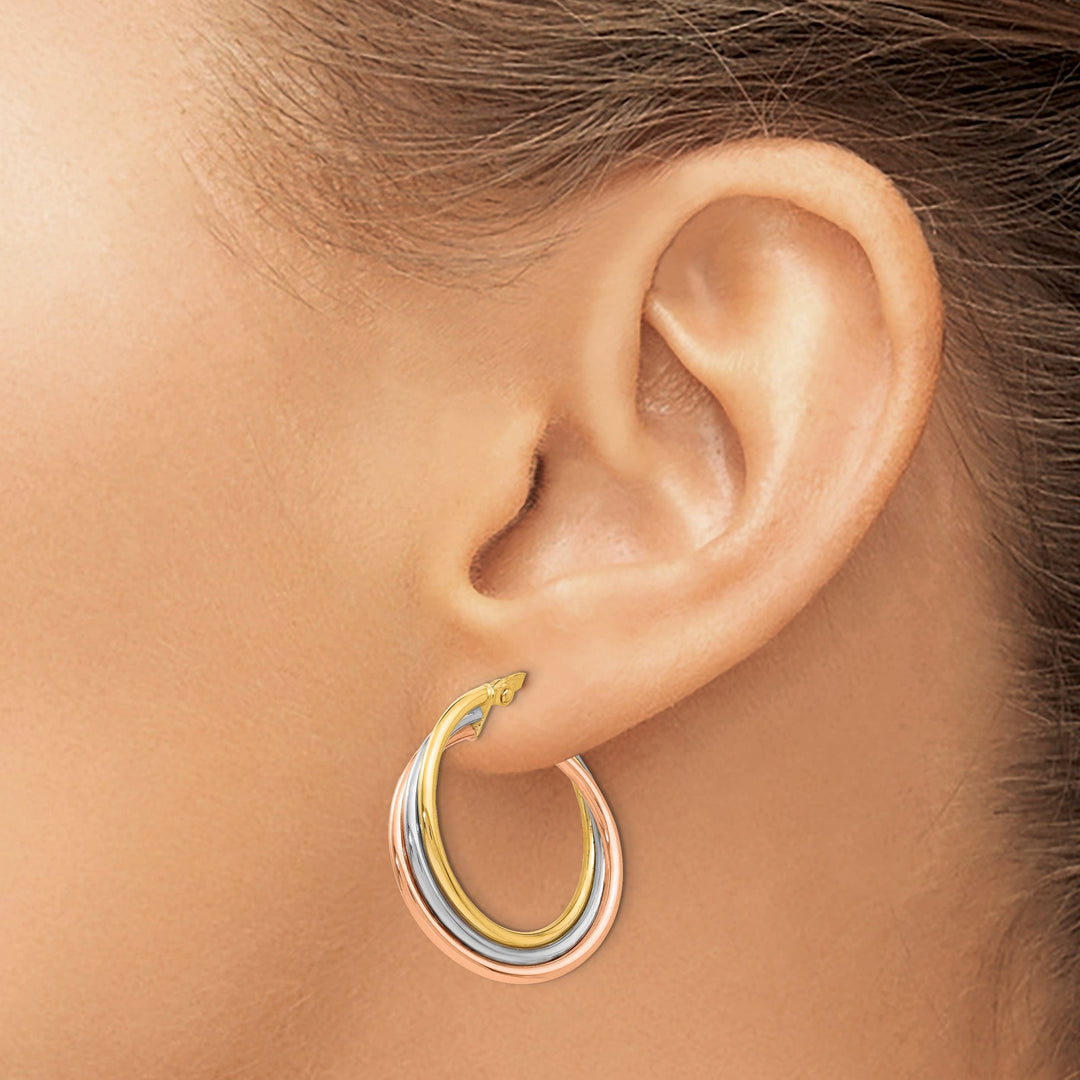 14k Tri color Twisted Hoop Earrings