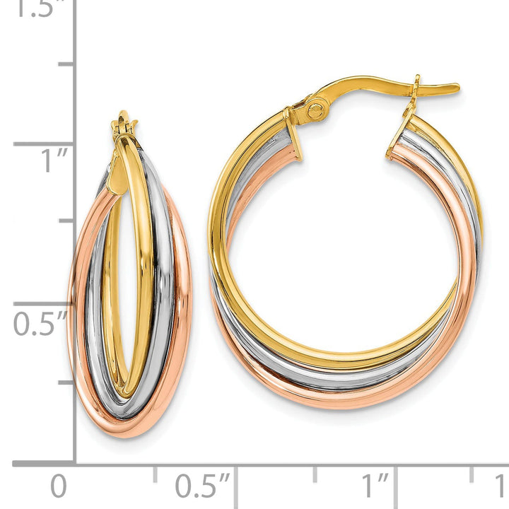 14k Tri color Twisted Hoop Earrings