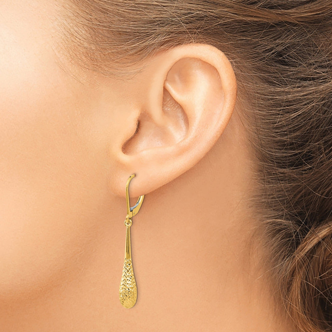 14k Yellow Gold Diamond Cut Dangle Leverback Earrings
