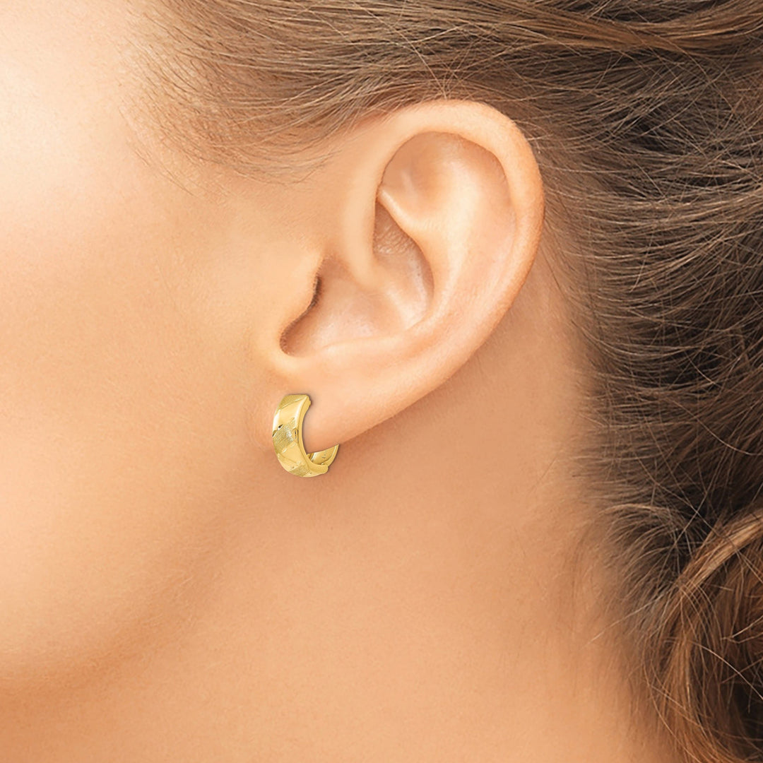 14k Yellow Gold Satin Hinged Hoop Earrings