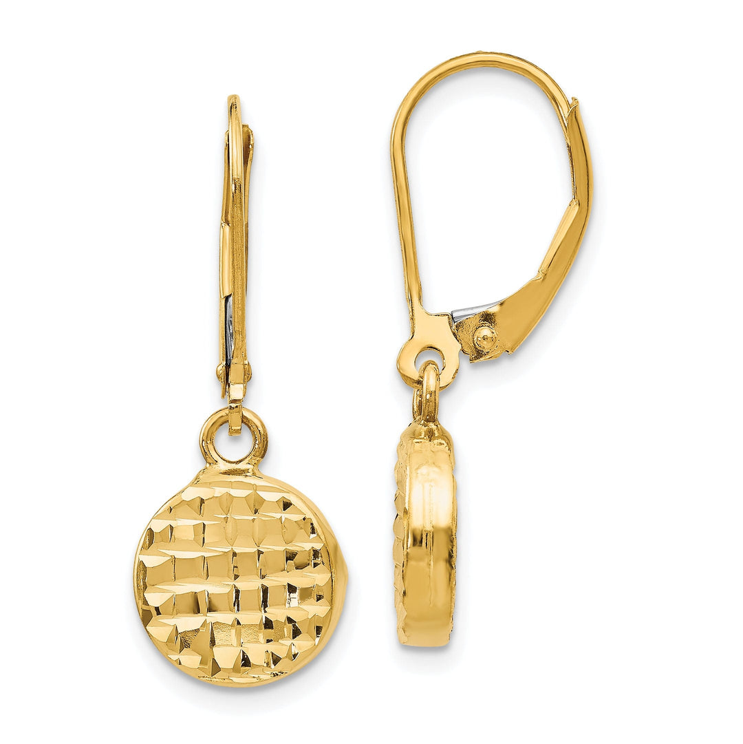 14k Yellow Gold Diamond cut Leverback Earrings