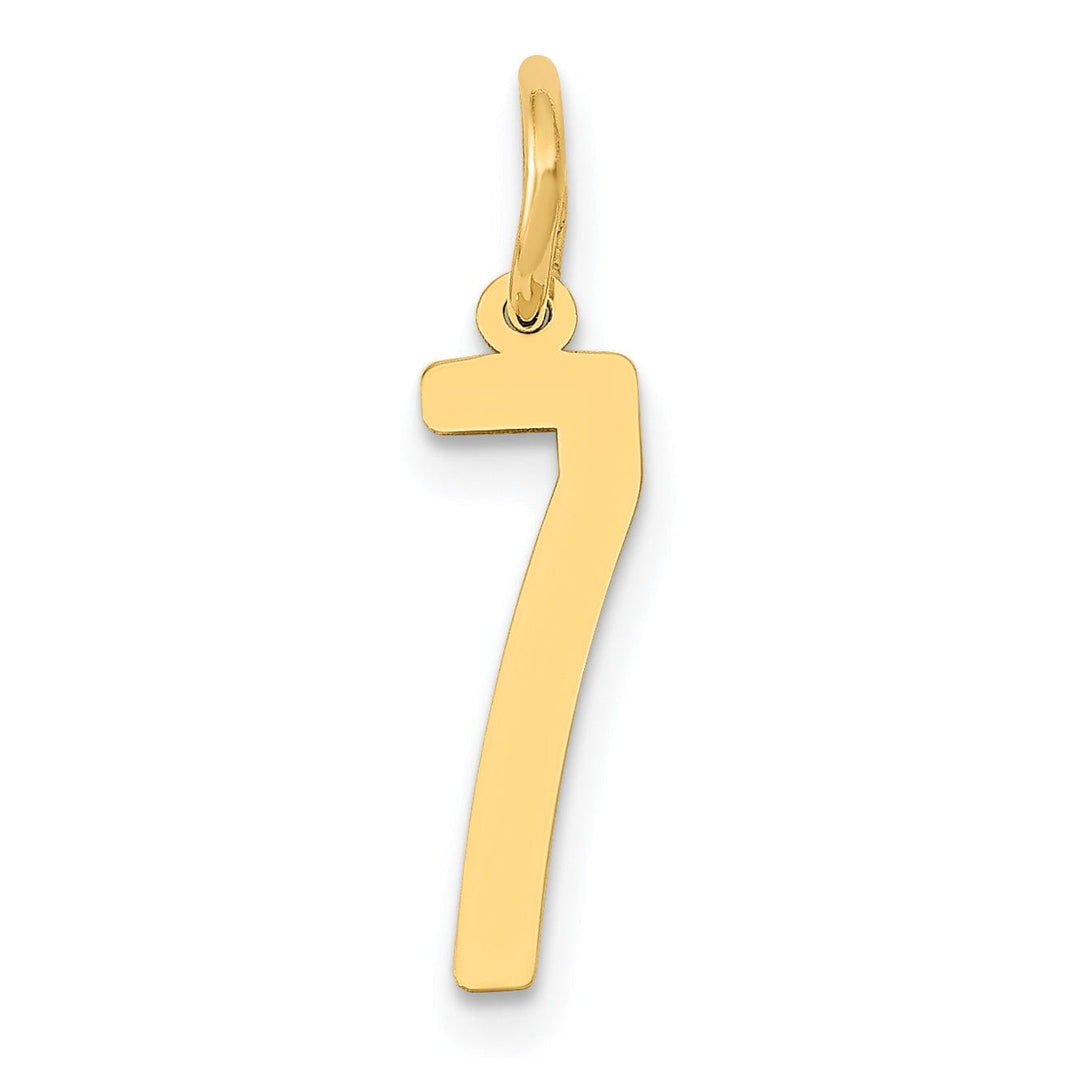 14K Yellow Gold Polished Finish Small Size Elongated Shape Number 7 Charm Pendant