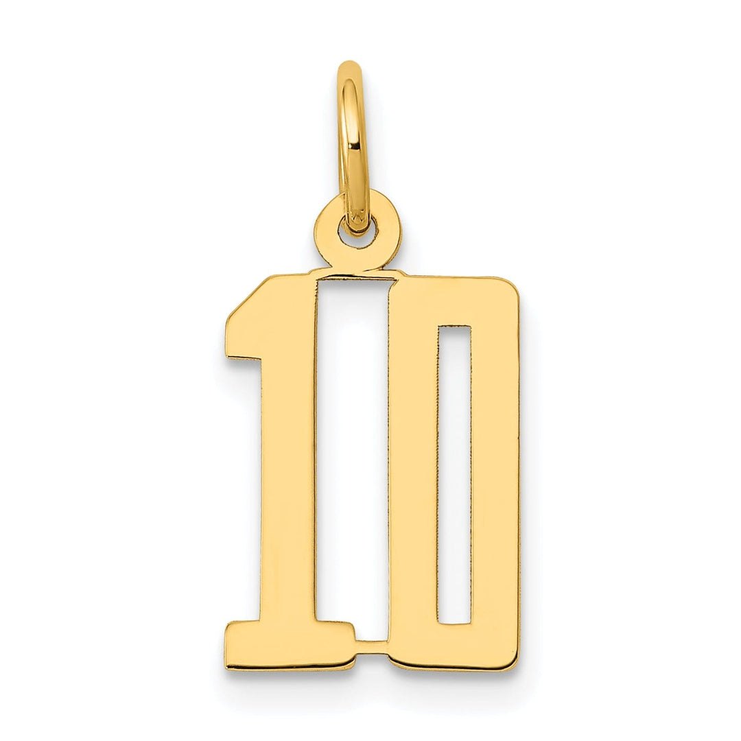 14K Yellow Gold Polished Finish Small Size Elongated Shape Number 10 Charm Pendant