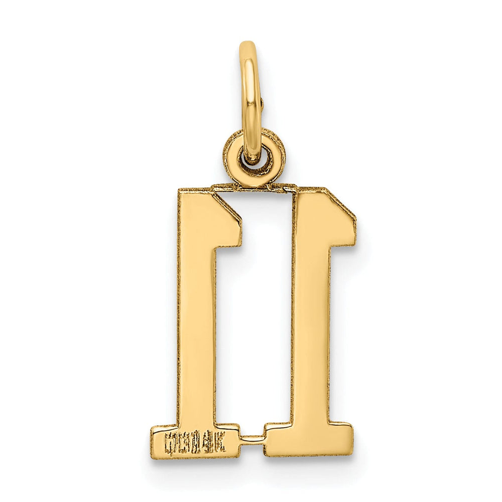 14K Yellow Gold Polished Finish Small Size Elongated Shape Number 11 Charm Pendant