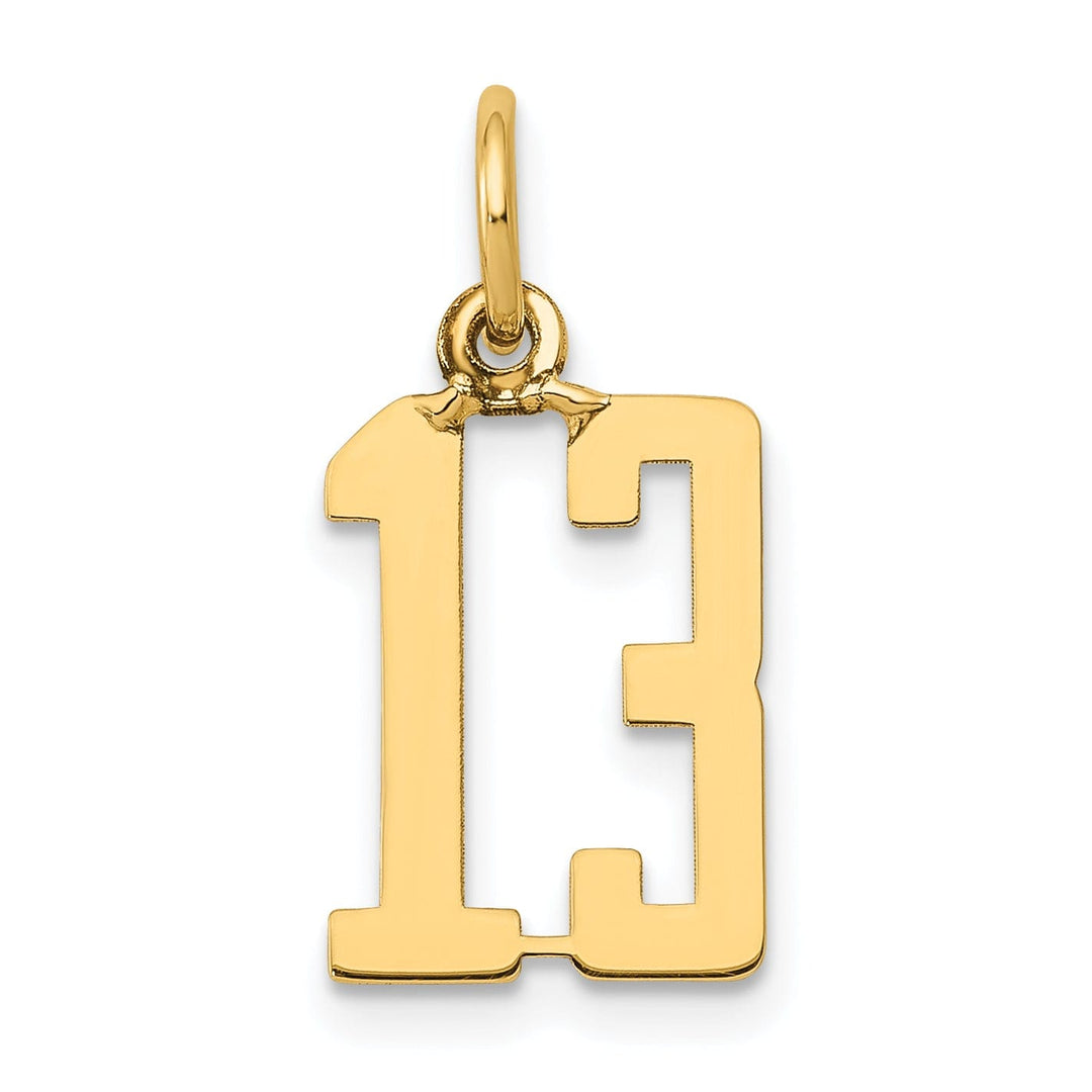 14K Yellow Gold Polished Finish Small Size Elongated Shape Number 13 Charm Pendant