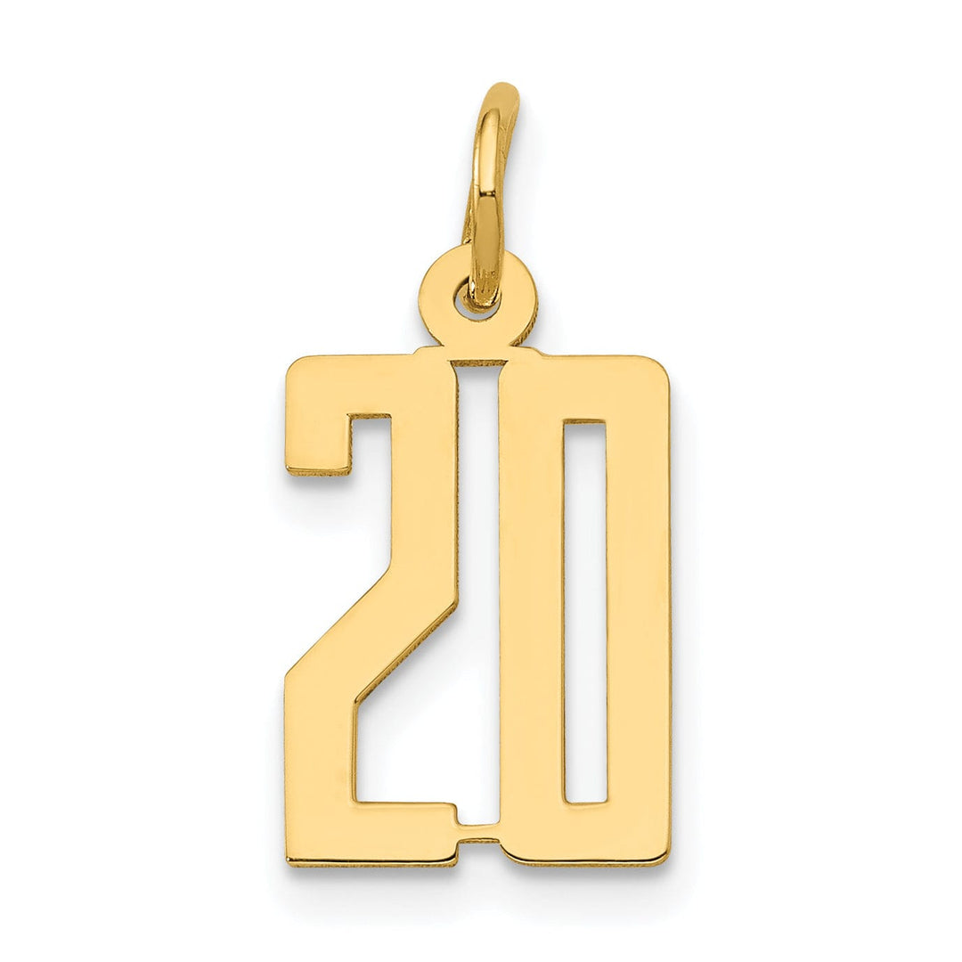 14K Yellow Gold Polished Finish Small Size Elongated Shape Number 20 Charm Pendant