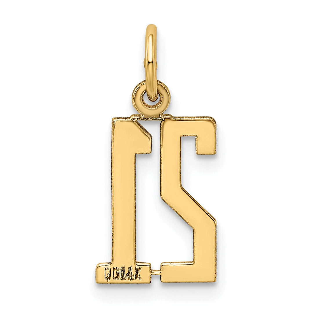14K Yellow Gold Polished Finish Small Size Elongated Shape Number 21 Charm Pendant