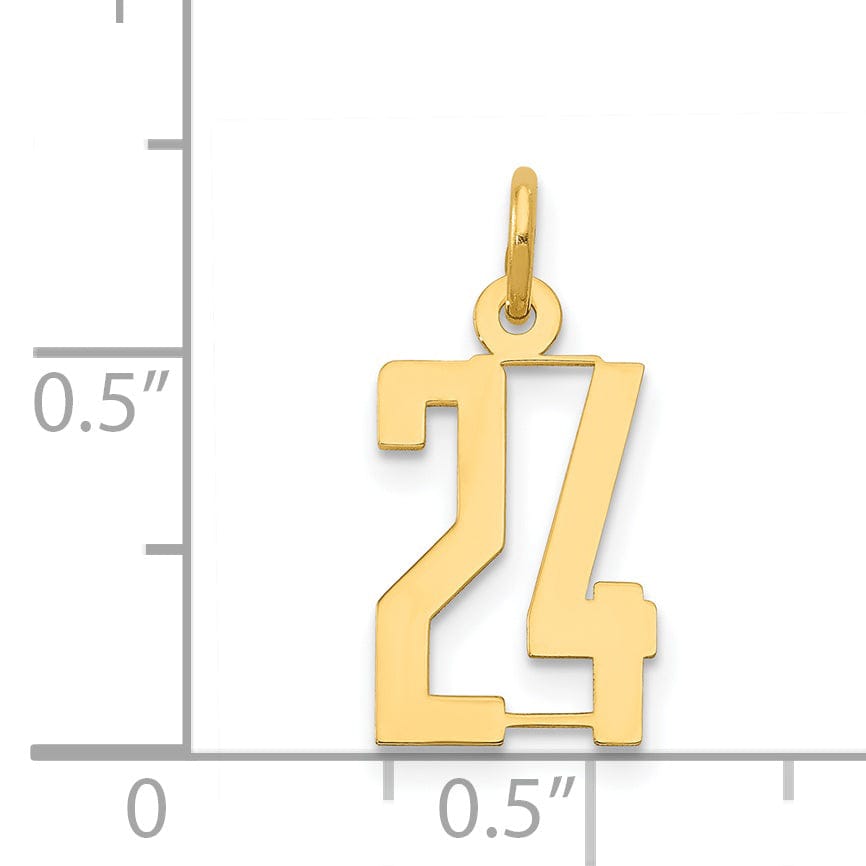 14K Yellow Gold Polished Finish Small Size Elongated Shape Number 24 Charm Pendant