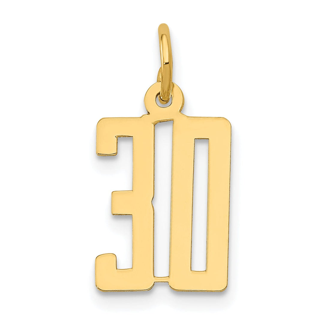 14K Yellow Gold Polished Finish Small Size Elongated Shape Number 30 Charm Pendant