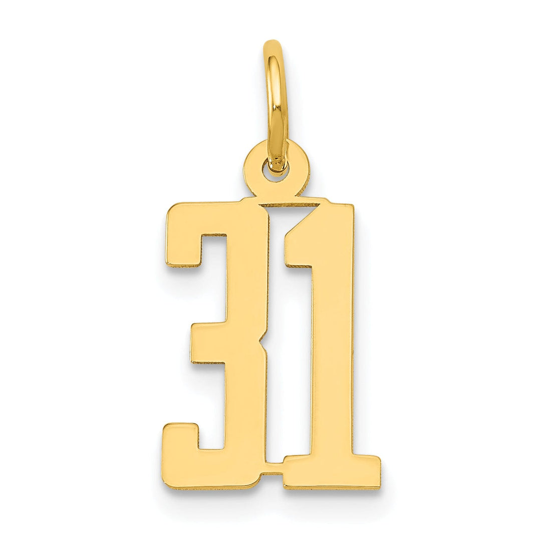 14K Yellow Gold Polished Finish Small Size Elongated Shape Number 31 Charm Pendant
