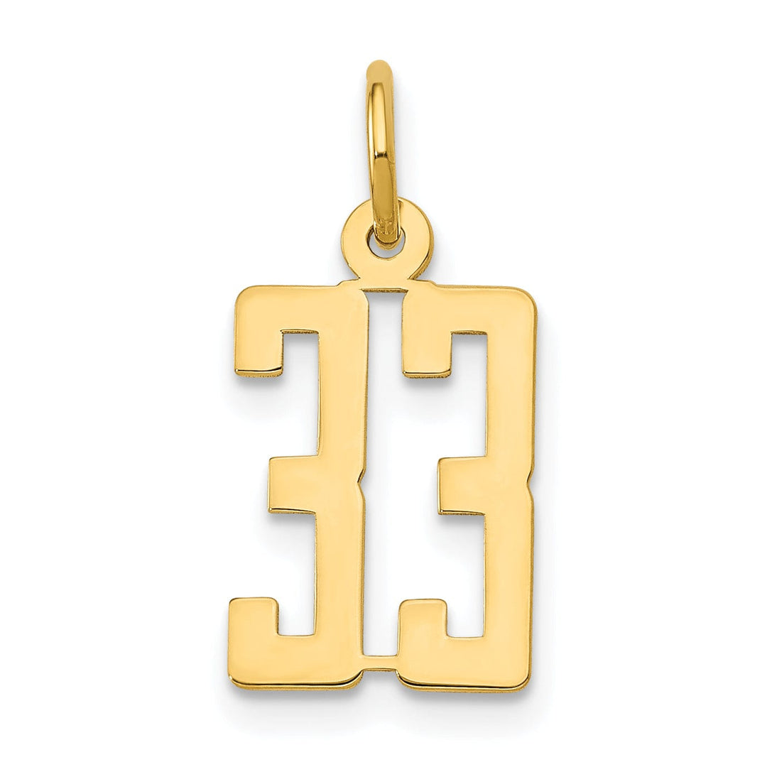 14K Yellow Gold Polished Finish Small Size Elongated Shape Number 33 Charm Pendant