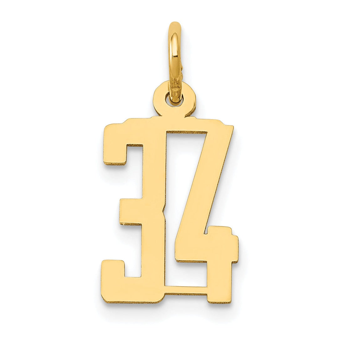 14K Yellow Gold Polished Finish Small Size Elongated Shape Number 34 Charm Pendant
