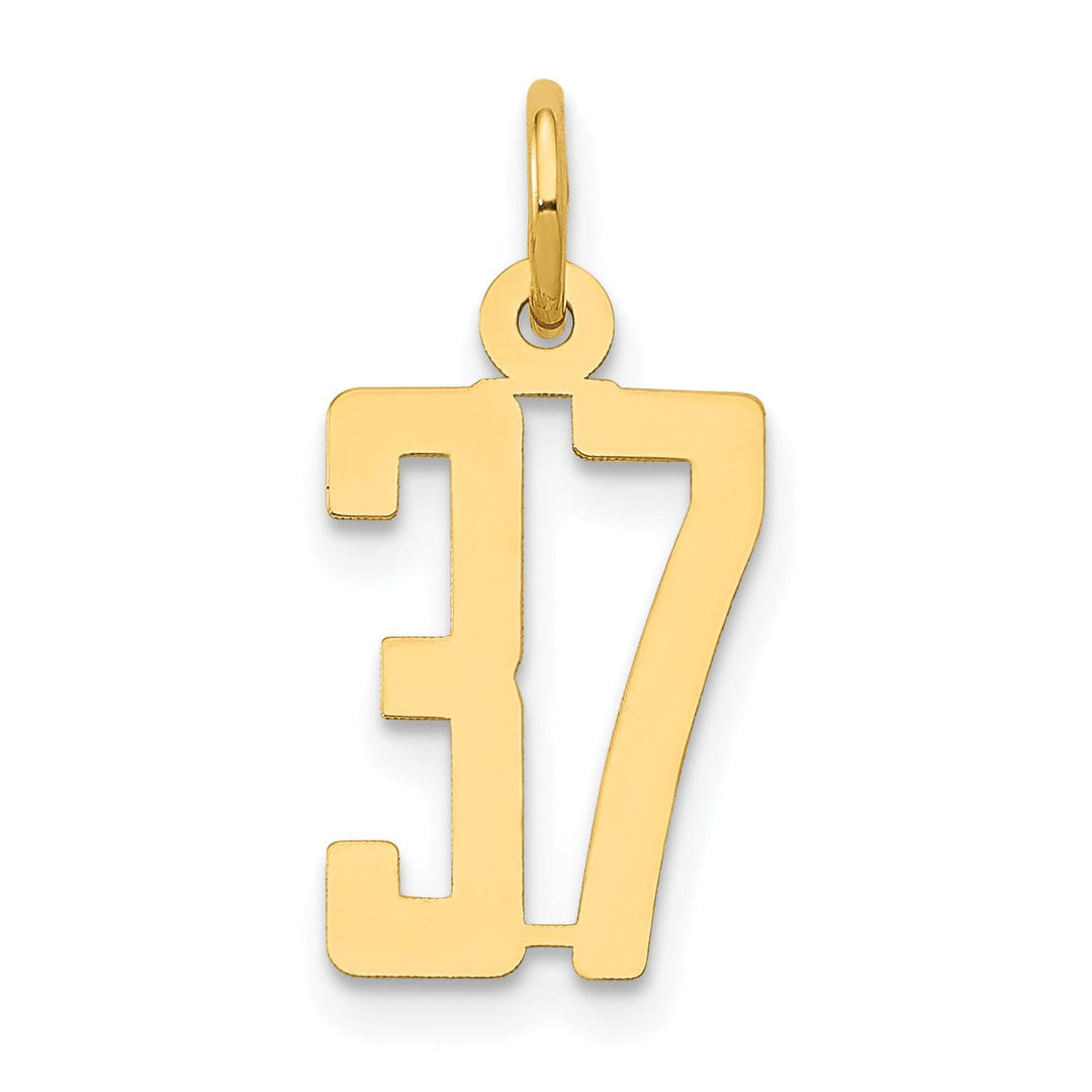 14K Yellow Gold Polished Finish Small Size Elongated Shape Number 37 Charm Pendant