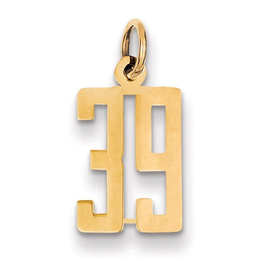 14K Yellow Gold Polished Finish Small Size Elongated Shape Number 39 Charm Pendant