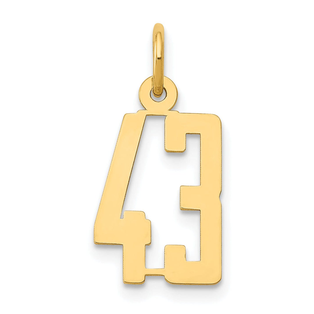 14K Yellow Gold Polished Finish Small Size Elongated Shape Number 43 Charm Pendant