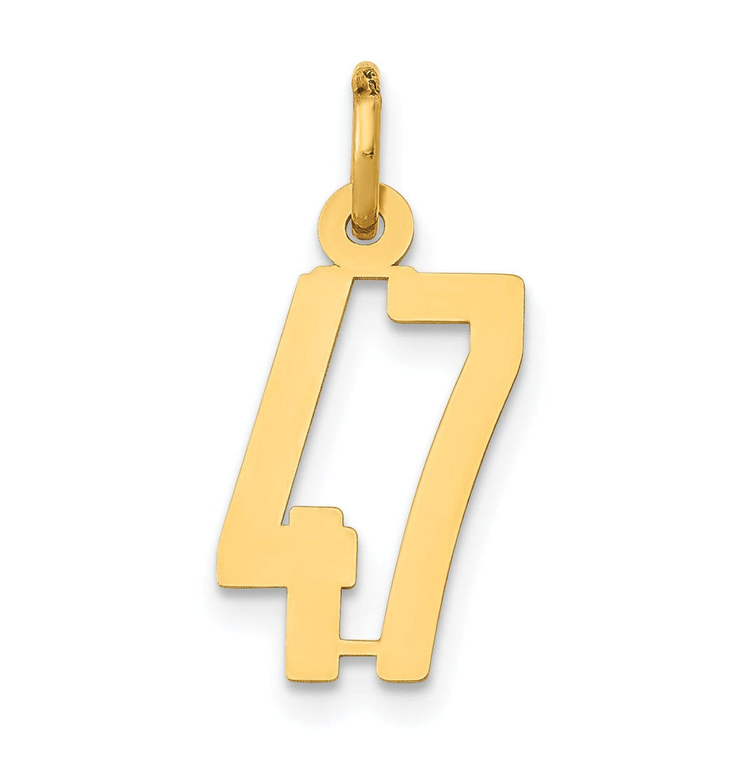 14K Yellow Gold Polished Finish Small Size Elongated Shape Number 47 Charm Pendant