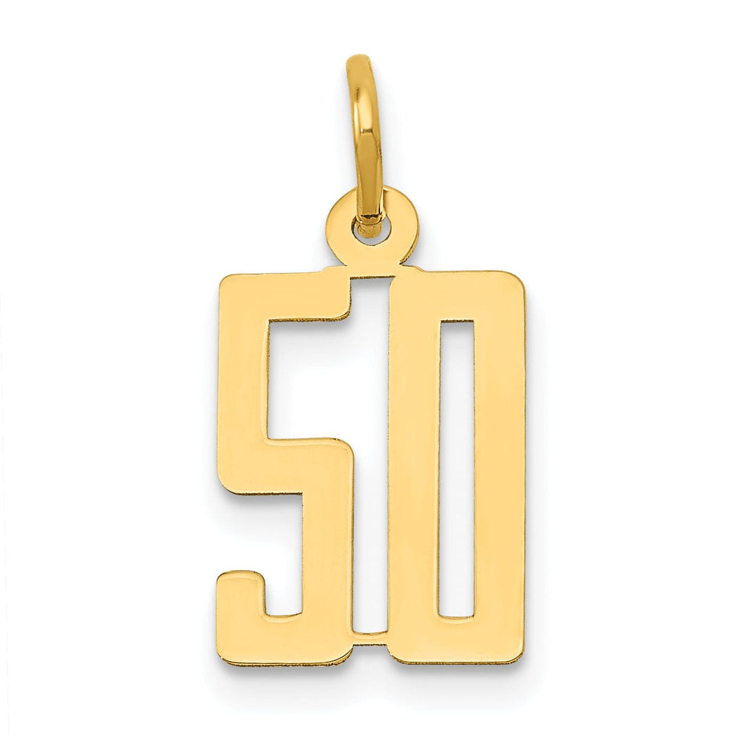 14K Yellow Gold Polished Finish Small Size Elongated Shape Number 50 Charm Pendant
