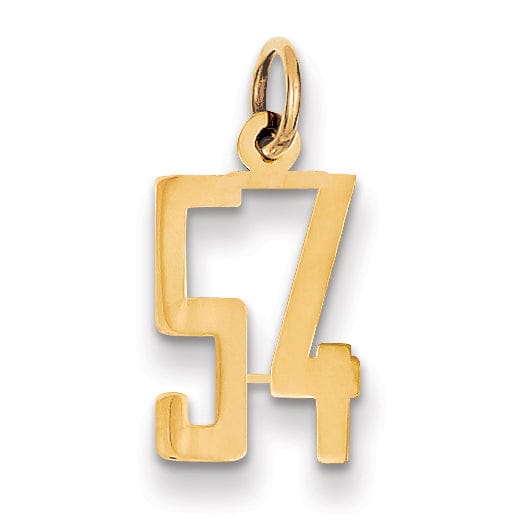 14K Yellow Gold Polished Finish Small Size Elongated Shape Number 54 Charm Pendant