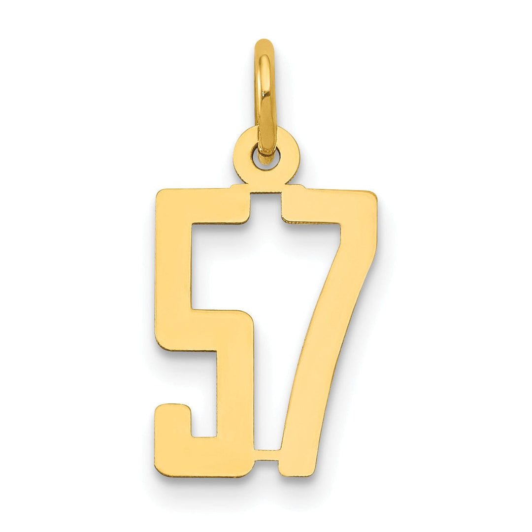 14K Yellow Gold Polished Finish Small Size Elongated Shape Number 57 Charm Pendant