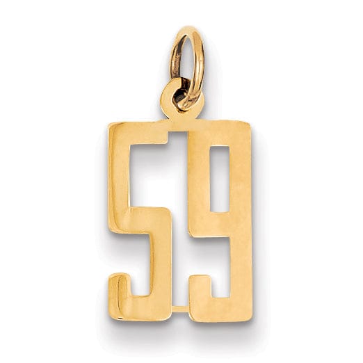 14K Yellow Gold Polished Finish Small Size Elongated Shape Number 59 Charm Pendant