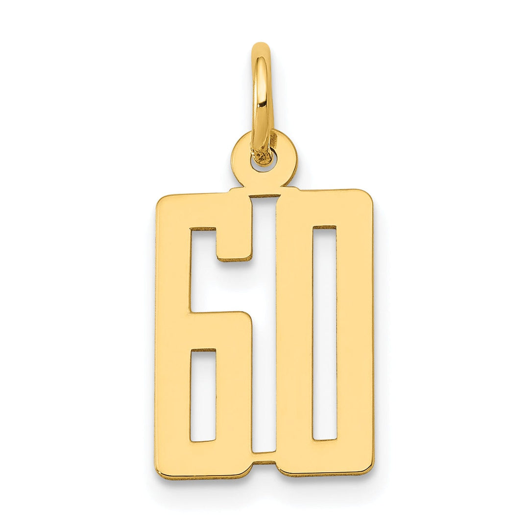 14K Yellow Gold Polished Finish Small Size Elongated Shape Number 60 Charm Pendant