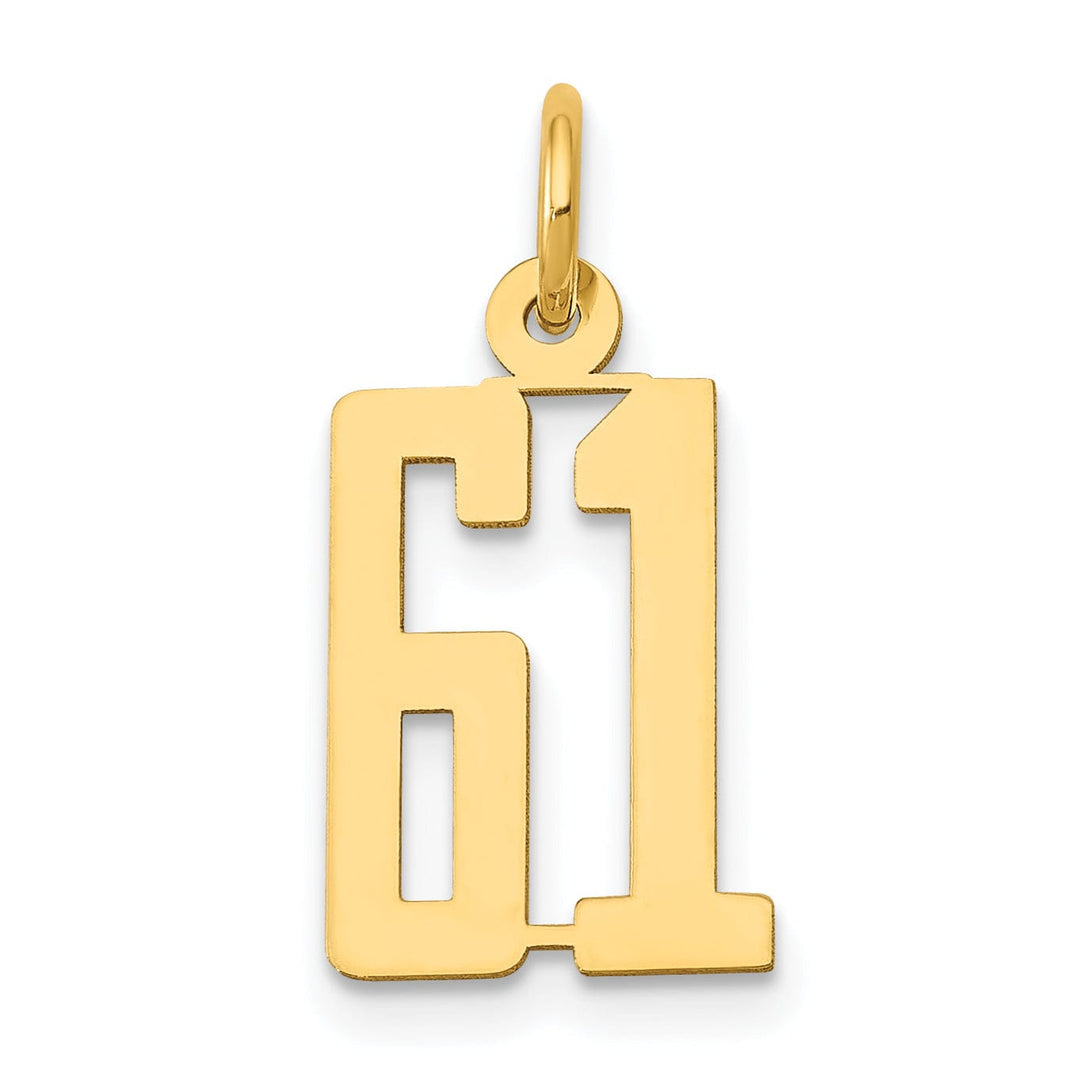 14K Yellow Gold Polished Finish Small Size Elongated Shape Number 61 Charm Pendant