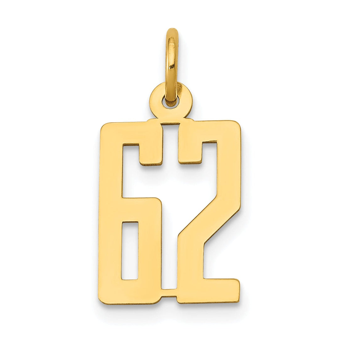 14K Yellow Gold Polished Finish Small Size Elongated Shape Number 62 Charm Pendant