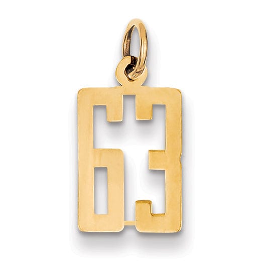 14K Yellow Gold Polished Finish Small Size Elongated Shape Number 63 Charm Pendant