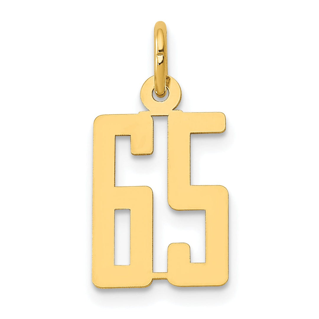 14K Yellow Gold Polished Finish Small Size Elongated Shape Number 65 Charm Pendant