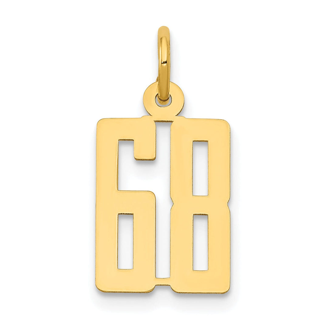 14K Yellow Gold Polished Finish Small Size Elongated Shape Number 68 Charm Pendant
