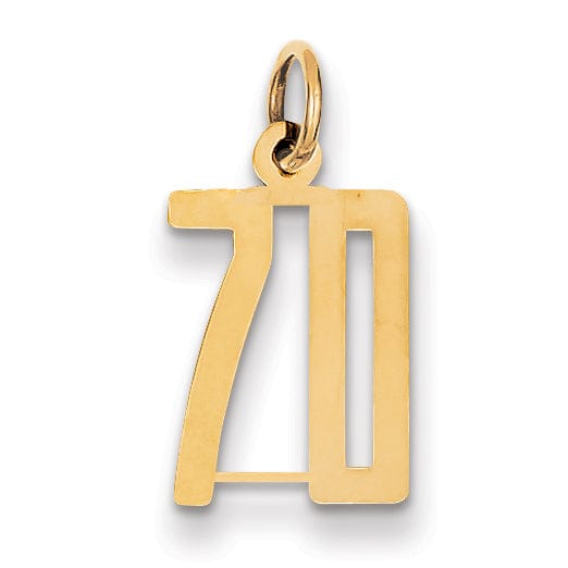 14K Yellow Gold Polished Finish Small Size Elongated Shape Number 70 Charm Pendant