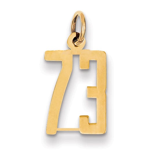 14K Yellow Gold Polished Finish Small Size Elongated Shape Number 73 Charm Pendant